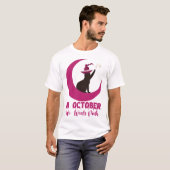 10月にピンクの猫を着て乳がんの啓発活動 Tシャツ (正面フル)