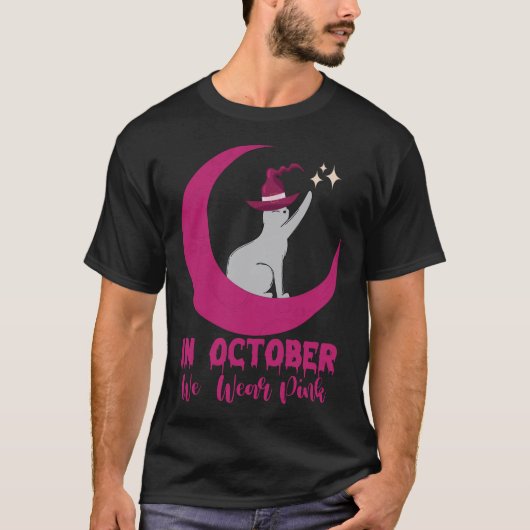 10月にピンクの猫を着て乳がんの啓発活動 Tシャツ (正面)