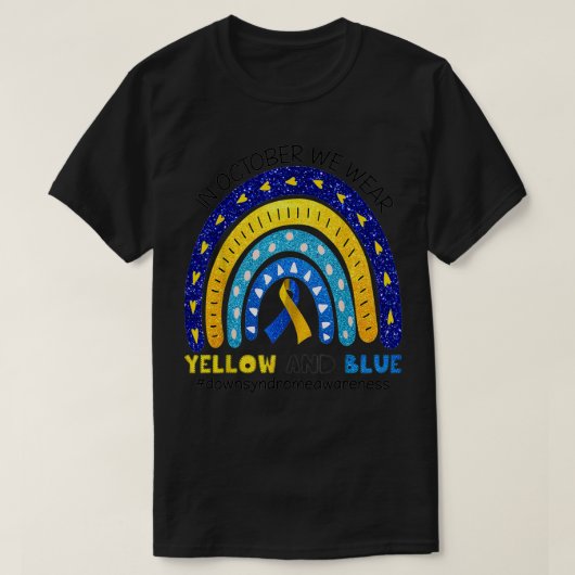 10月にレインボー我々衣服イエローとブルーダウンシー Tシャツ (デザイン正面)