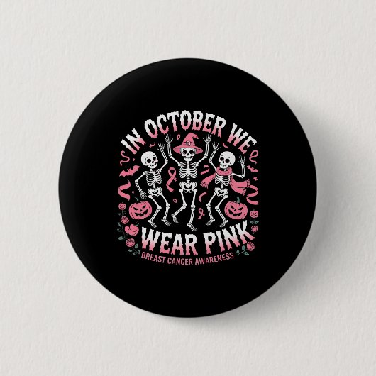10月に我々の衣服ピンクハロウィーンスケルトン胸 缶バッジ (正面)