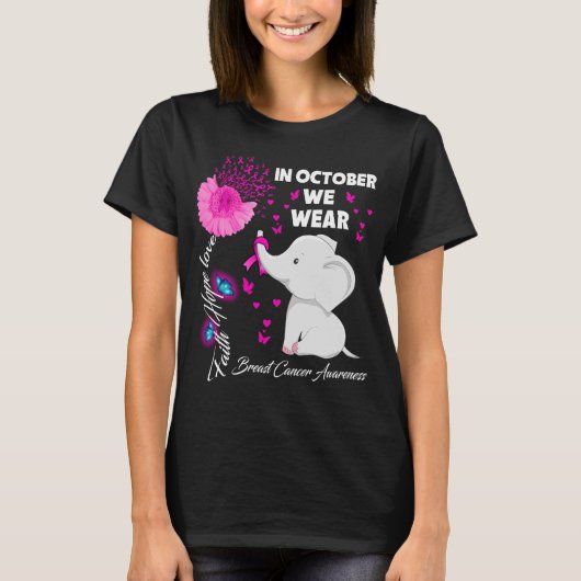 10月に我々は衣服ピンクの乳癌の象 Tシャツ (正面)