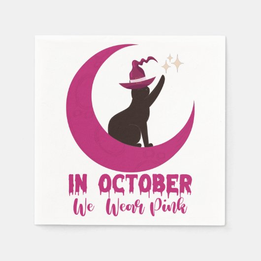 10月に我々は衣服ピンクの猫の乳がん待っている スタンダードカクテルナプキン (正面)