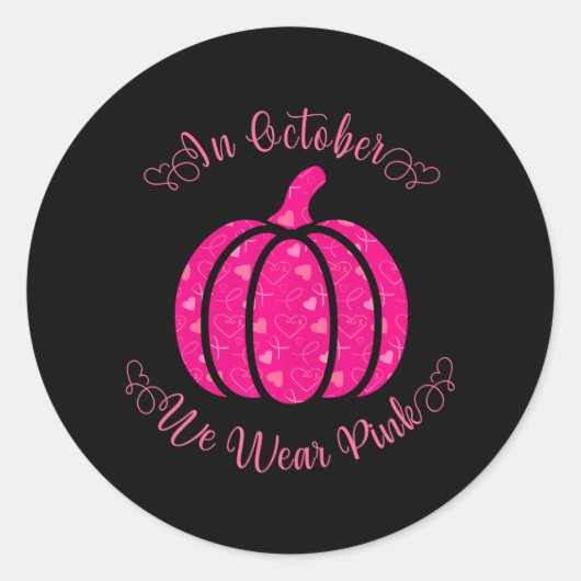 10月に我々は衣服ピンクカボチャ乳癌 ラウンドシール (正面)