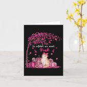 10月に我々は衣服ピンクカボチャ猫の乳癌 カード (黄色い花)