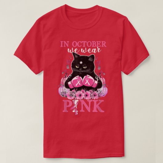 10月に我々は衣服ピンクカボチャ猫の乳癌 Tシャツ (デザイン正面)