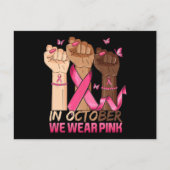 10月に我々は衣服ピンクハンドリボン乳癌 ポストカード (正面)