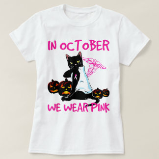 10月に我々は衣服ピンクブラックキャット乳癌… Tシャツ