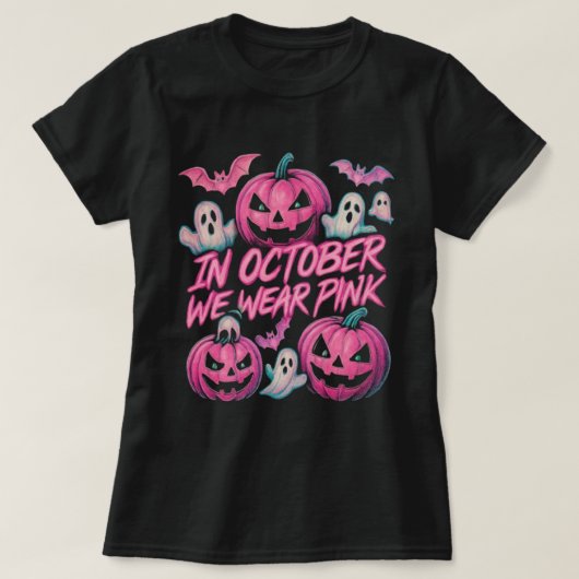 10月に我々は衣服ピンクブートレッグハロウィーンデザイン Tシャツ (デザイン正面)