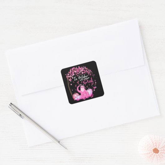 10月に我々は衣服ピンクリボンスロース乳がん スクエアシール (封筒)