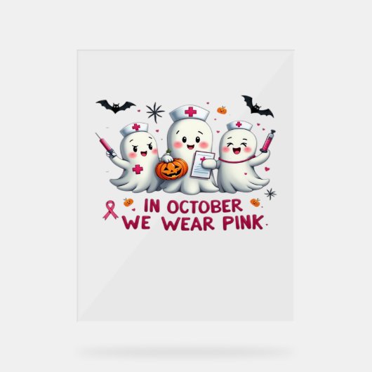 10月に我々は衣服ピンク乳がん認識度Cl アクリルサイン (正面)