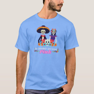 10月に我々は衣服ピンク糖スカル乳がん Tシャツ