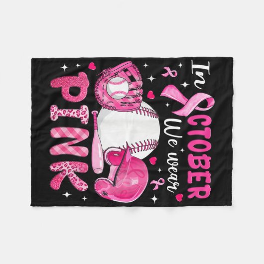 10月に我々は衣服ピンク野球乳がん阿波 フリースブランケット (正面(横))