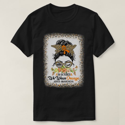 10月に我々衣服オレンジADHD認識度メッシーバン Tシャツ (デザイン正面)