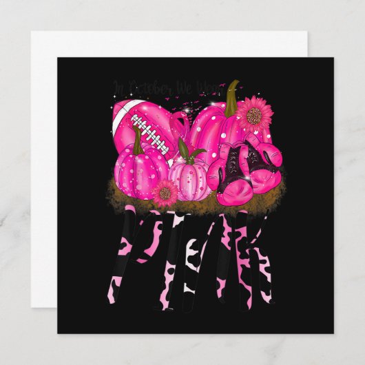 10月に我々衣服ピンクサッカーボクシング胸缶 招待状 (正面/裏面)