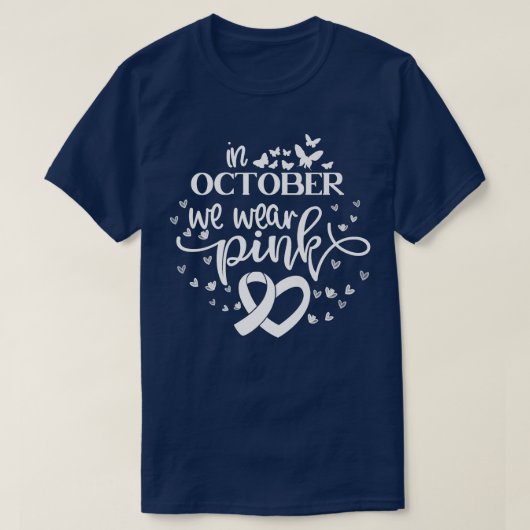 10月に我々衣服ピンク蝶の乳がん Tシャツ (デザイン正面)