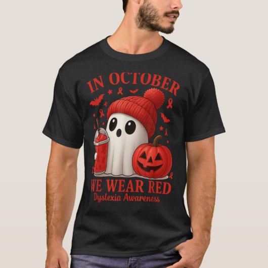 10月に我々衣服レッド失読症認識度ハロウィー Tシャツ (正面)