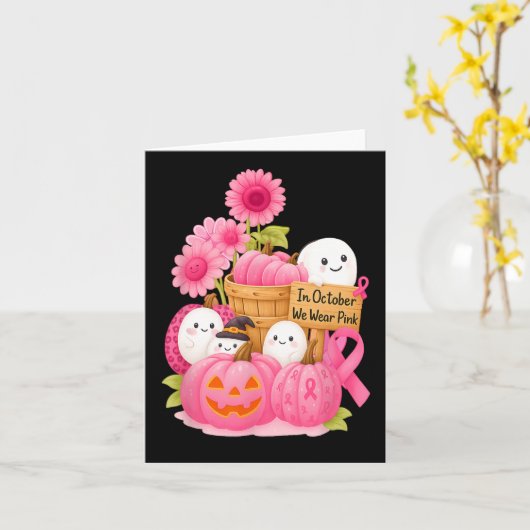 10月に私たちは衣服ピンクの幽霊たちとBrのためのカボチャ カード (黄色い花)