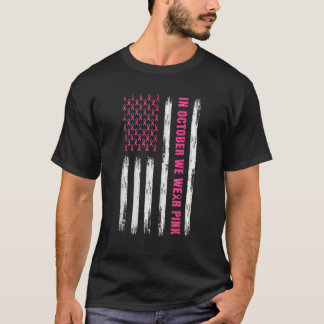 10月に私たち衣服ピンクリボンアメリカ国旗Supo Tシャツ