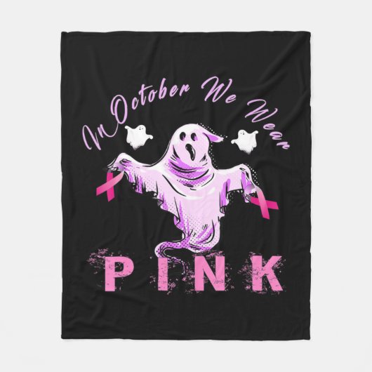 10月に私たち衣服ピンクリボン幽霊乳がん フリースブランケット (正面)