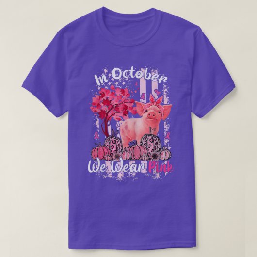 10月に豚We衣服ピンク乳がん待ち Tシャツ (デザイン正面)
