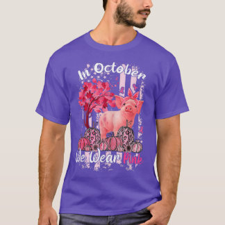 10月に豚We衣服ピンク乳がん待ち Tシャツ