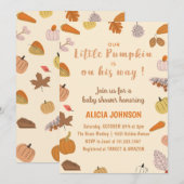 10月のオレンジ色のカボチャ ハロウィンのベイビーシャワー 招待状 (正面/裏面)