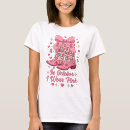 10月のピンクのブーツ 乳がん啓発 Tシャツ