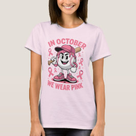 10月のピンクの野球サポートアート Tシャツ