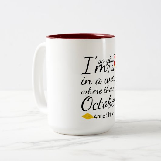 10月の世界に住んでよかった ツートーンマグカップ (正面左)