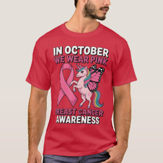 10月の乳がん啓発ユニコーン ウェア Tシャツ
