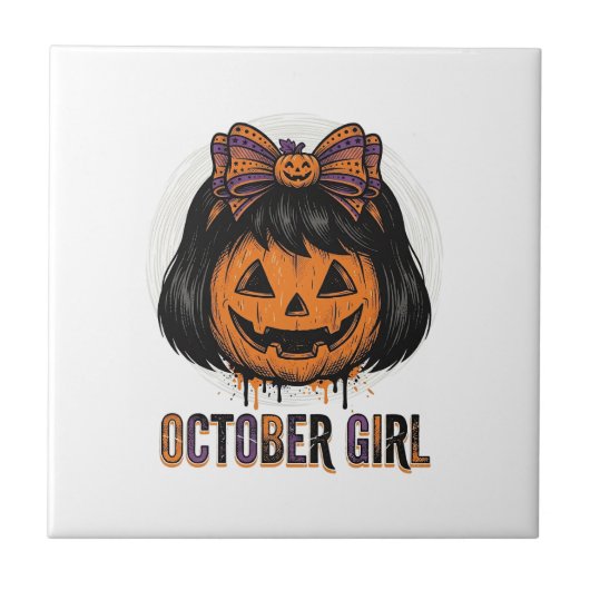 10月の少女のかぼちゃのリボン ハロウィンベクター デザイン_1 タイル (正面)