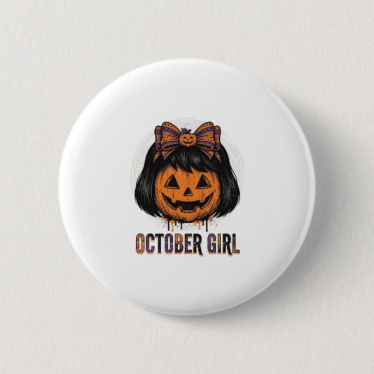 10月の少女のかぼちゃのリボン ハロウィンベクター デザイン_1 缶バッジ (正面)
