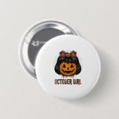 10月の少女のかぼちゃのリボン ハロウィンベクター デザイン_1 缶バッジ (正面&裏面)