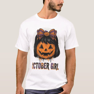 10月の少女のかぼちゃのリボン ハロウィンベクター デザイン_1 Tシャツ