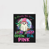 10月の私たちはターコイズブルーの服を着る Nk ハロウィン 転移性乳がん カード (正面)