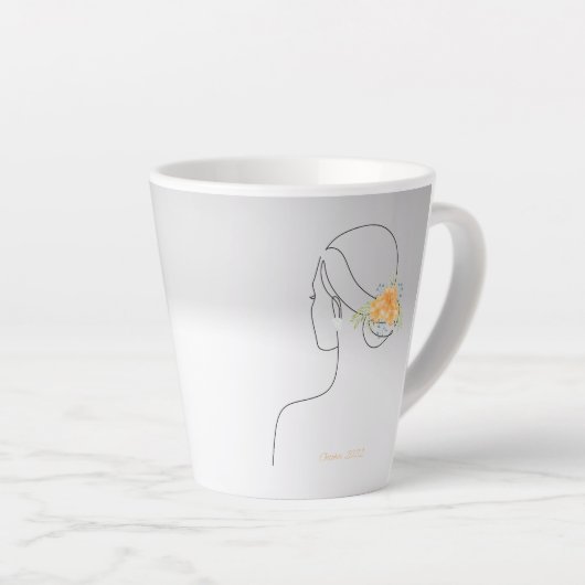 10月の花と誕生石、美しい線 カフェラテマグ (右アングル)