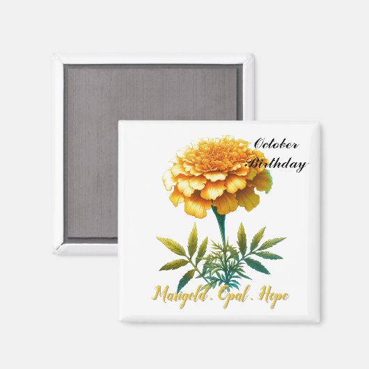 10月の誕生石オパールマリゴールドの花 マグネット (正面/裏面)