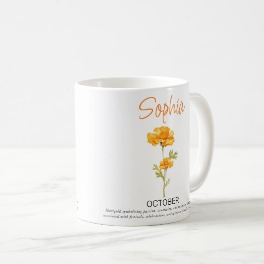 10月の誕生花のパーソナライズドマグカップ コーヒーマグカップ (正面右)