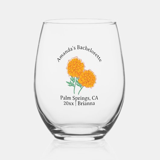 10月の誕生花 マリゴールド ステムなしワイングラス (裏面)