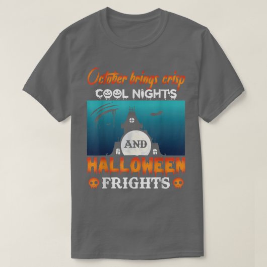10月はカリカリカッコいいの夜とハロウィンフリグをもたらす Tシャツ (デザイン正面)