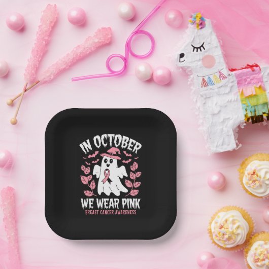 10月はピンクのハロウィンウィッチ ペーパープレート (パーティー)