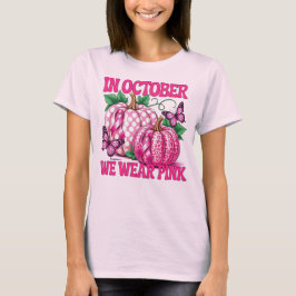 10月はピンクを着よう、かぼちゃと蝶々 Tシャツ