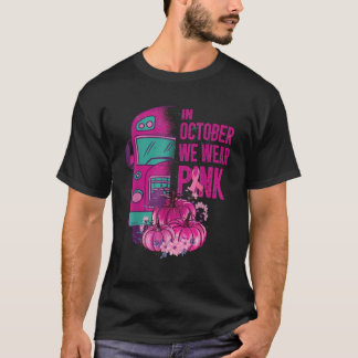 10月はピンク色のスクールバス乳がん啓発 Tシャツ