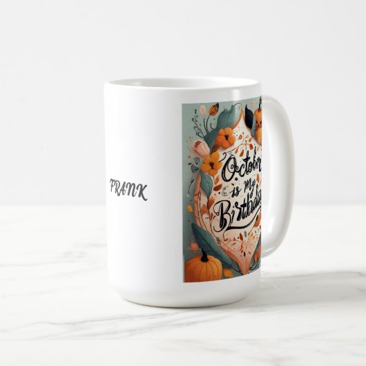 10月はマイ誕生日パンプキンタイポグラフィ コーヒーマグカップ (正面右)