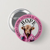 10月は乳がん認識度牛ホープ徴候 缶バッジ (正面&裏面)