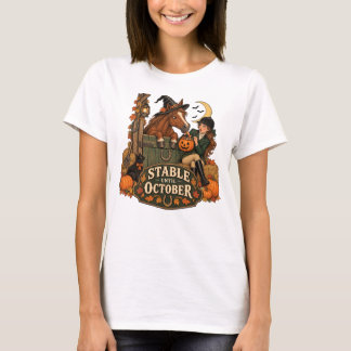 10月まで厩舎は安定 ハロウィンの馬好きTシャツ Tシャツ
