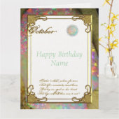 10月オパール誕生石誕生日8.5 x 11 カード (黄色い花)