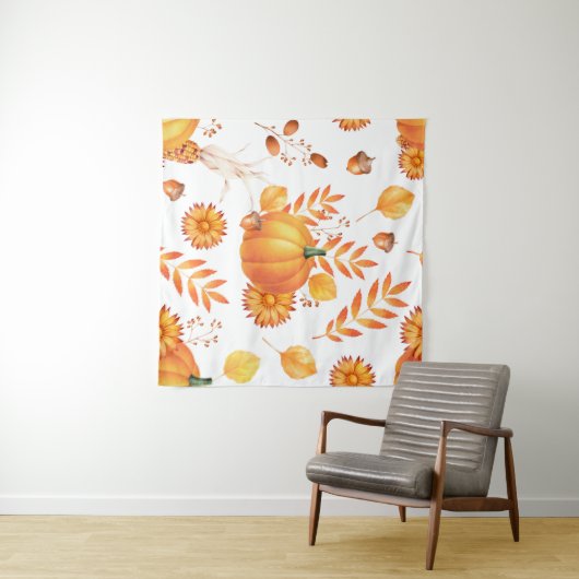10月カラフルカボチャ秋のパターン タペストリー (インサイチュ(横))