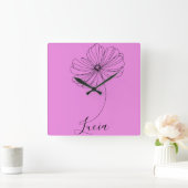 10月コスモスパーソナライズされた誕生フラワーギフト スクエア壁時計 (ホーム)