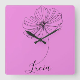 10月コスモスパーソナライズされた誕生フラワーギフト スクエア壁時計